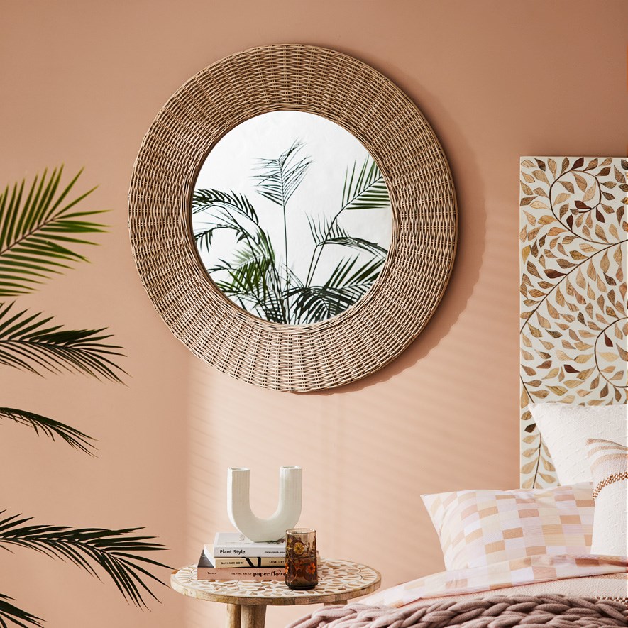 Natural Round Rattan Woven Mirror Adairs