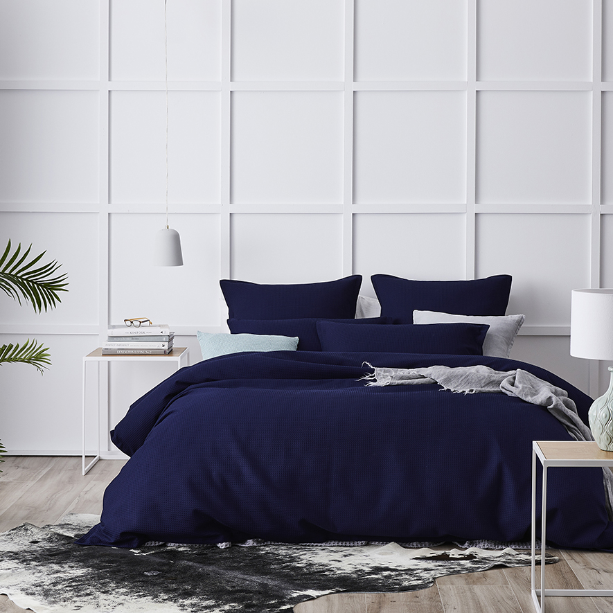 Tribeca Waffle Quilt Cover Set Navy Adairs