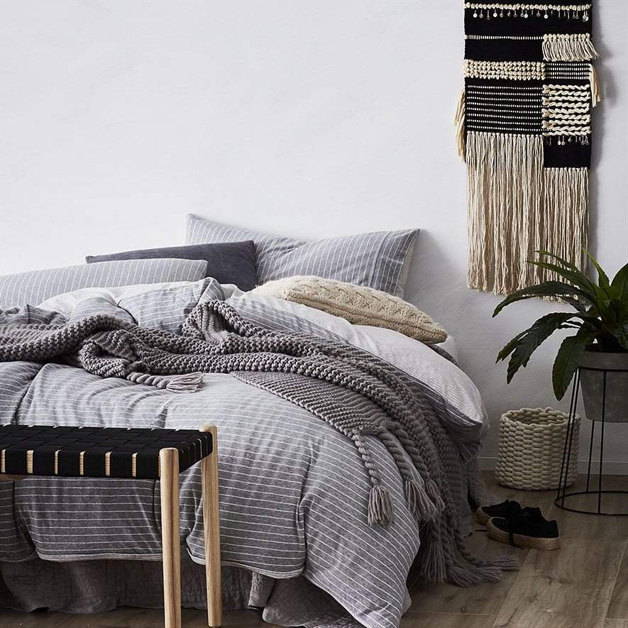 Home Republic Ultra Soft Jersey Stripe Grey Quilt Cover Adairs