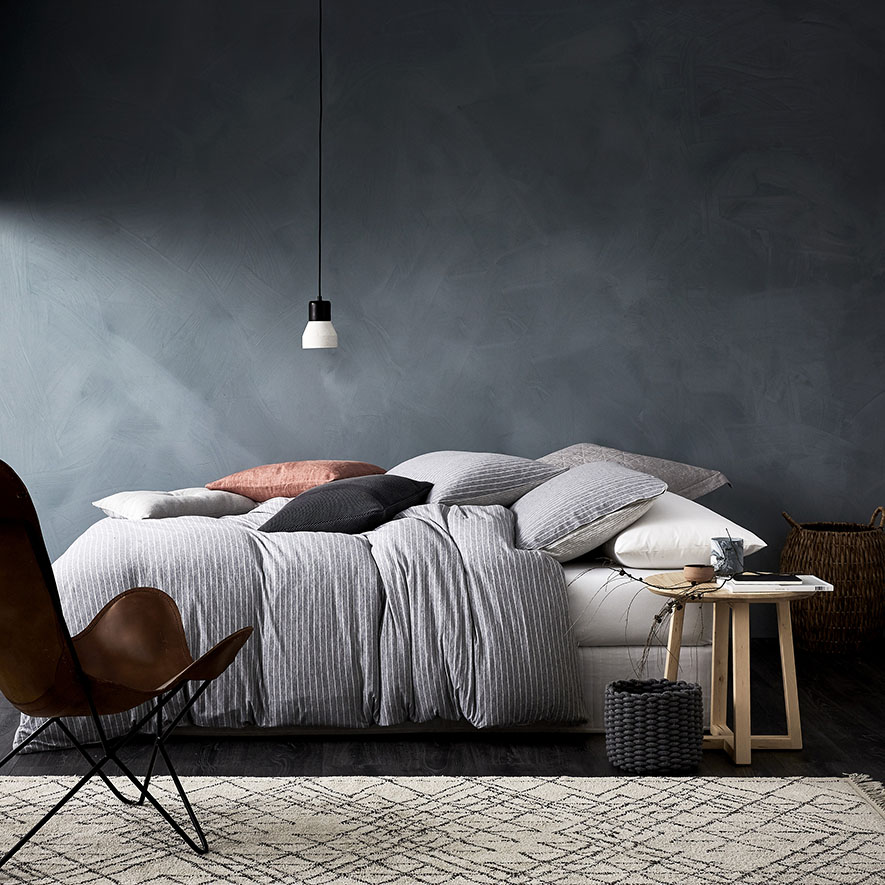 Home Republic Ultra Soft Jersey Stripe Grey Quilt Cover Adairs