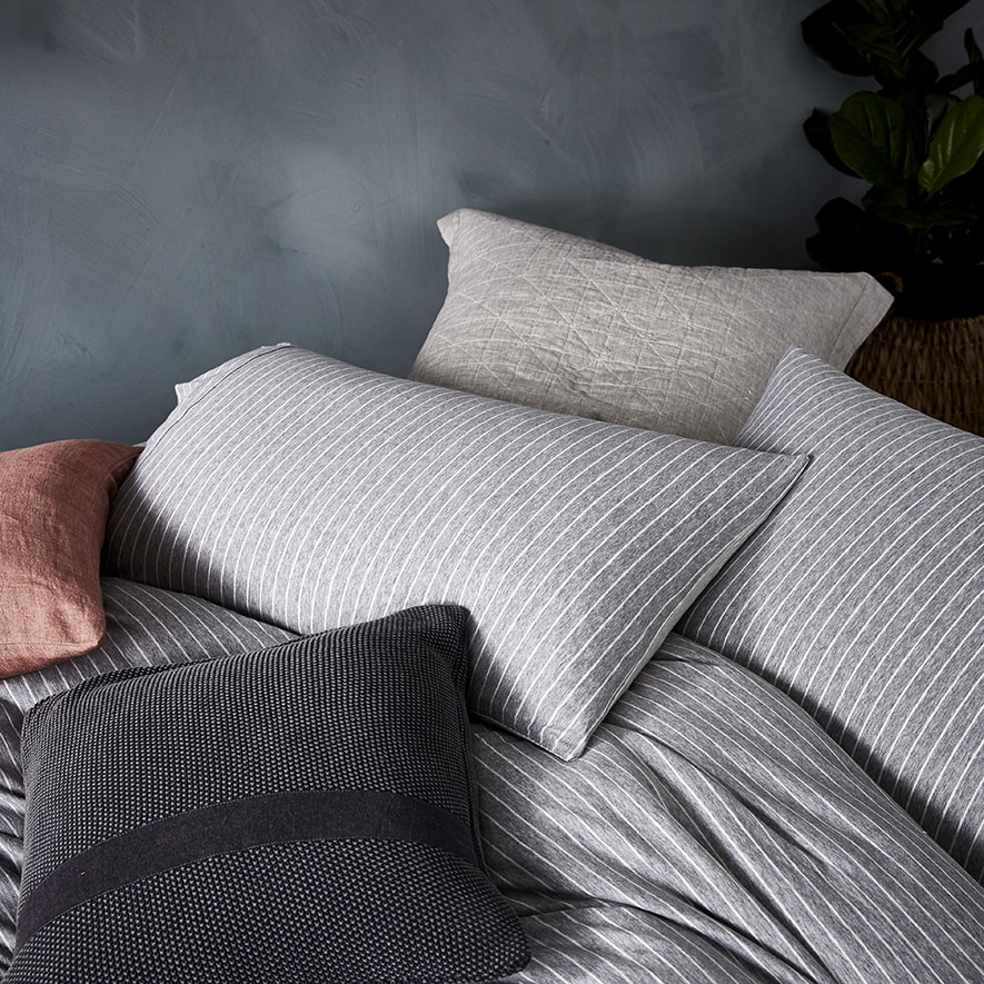 Home Republic Ultra Soft Jersey Stripe Grey Quilt Cover Adairs