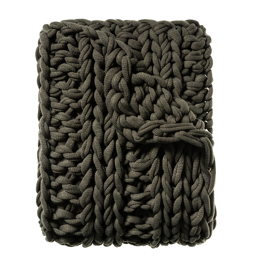 Home Republic Chunky Knit Khaki Rib Throw Adairs